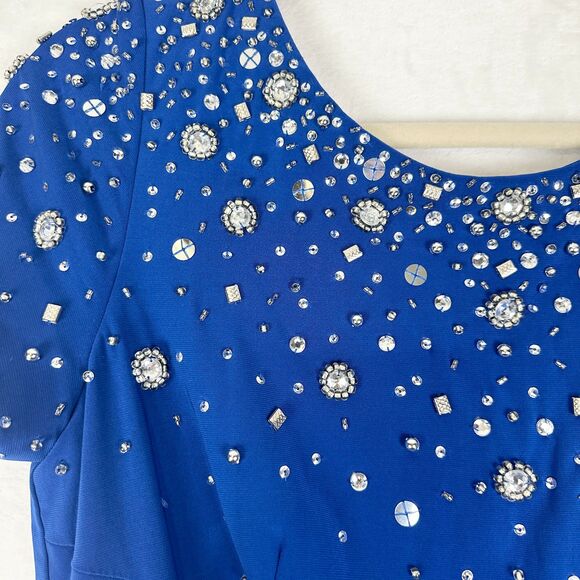 Alex Evenings Cap Sleeve Embellished Dress Size 12 NWT Royal Blue MOTB Wedding - Picture 5 of 12